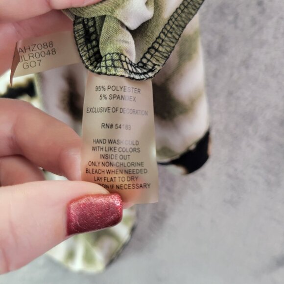 Calvin Klein Womens L Green Leopard Print Keyhole Top Career Blouse 3/4 Sleeve - Picture 7 of 9